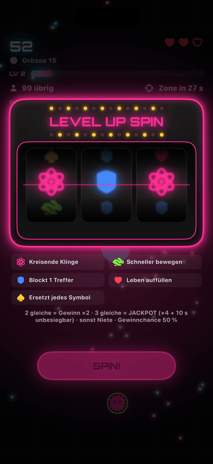 Neon Blob: Slotmaschine für ein Upgrade beim Stufenaufstieg